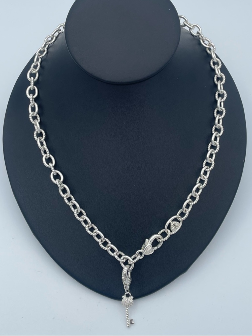 Judith Ripka 925 Sterling Silver Heart Lock Key Necklace Removable CZ Pave Charm